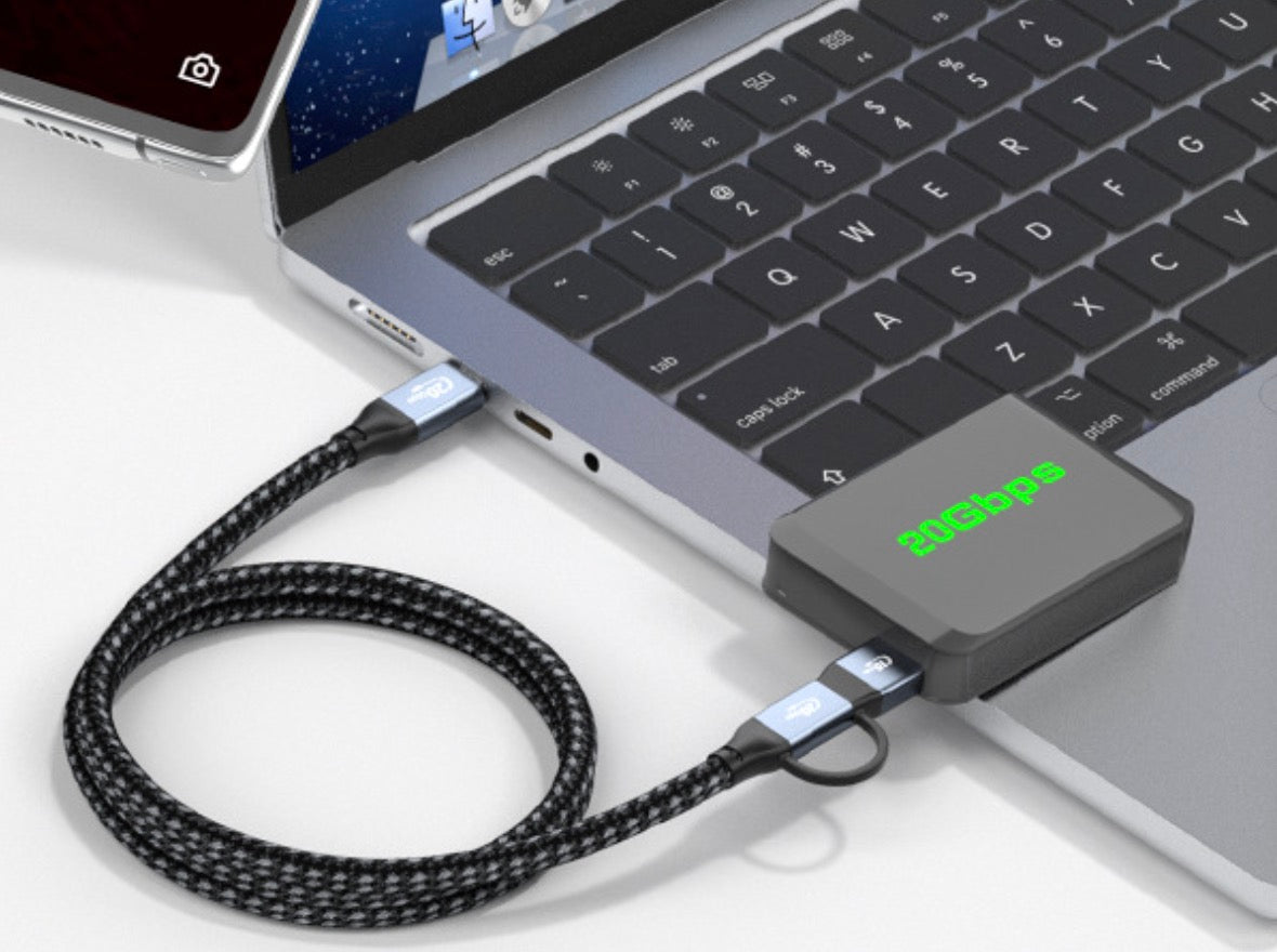 USB 3.0 to USB C 2 in 1 PD Data Charging Cable USB 3.1 100W 20Gbps