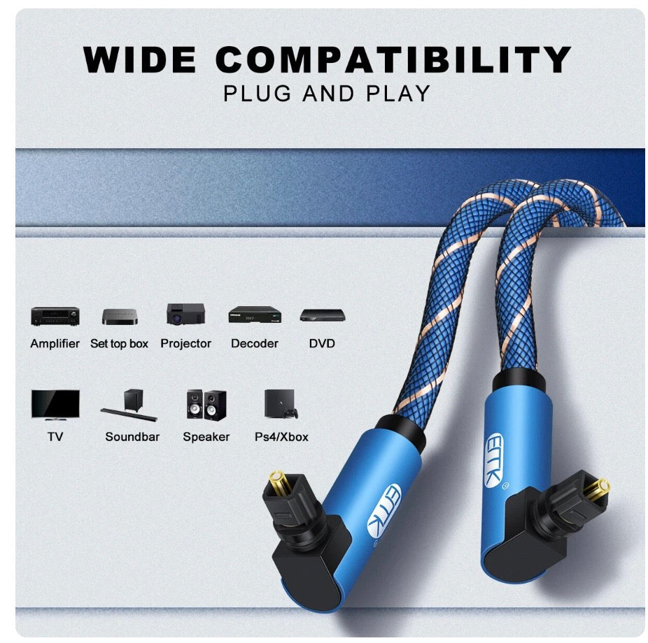 TOSLINK Rotatable Plug Fiber Optic Cable for Blu-Ray Player, Soundbar, HDTV