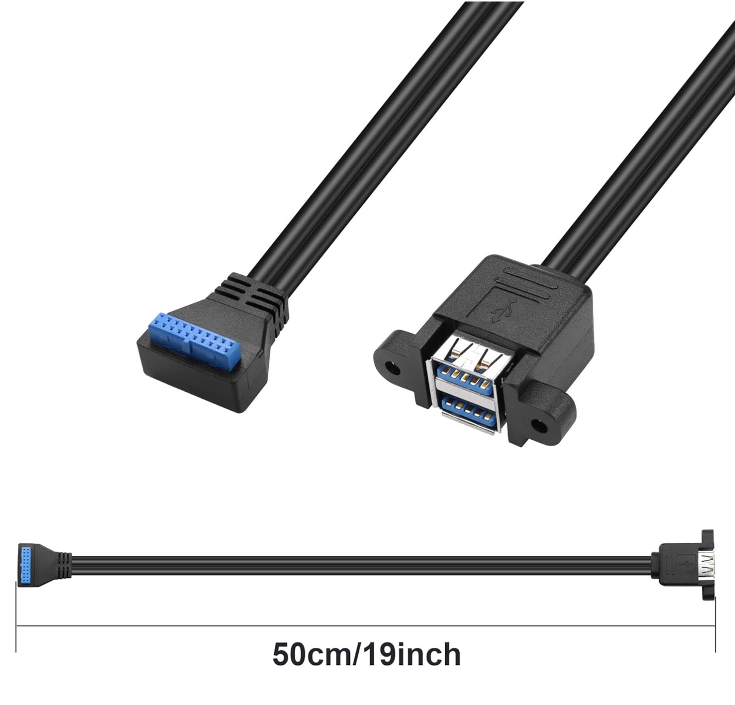 Dual USB 3.0 Type-A Female Panel Mount to Motherboard USB 3.0 Internal IDC 20Pin Header Cable