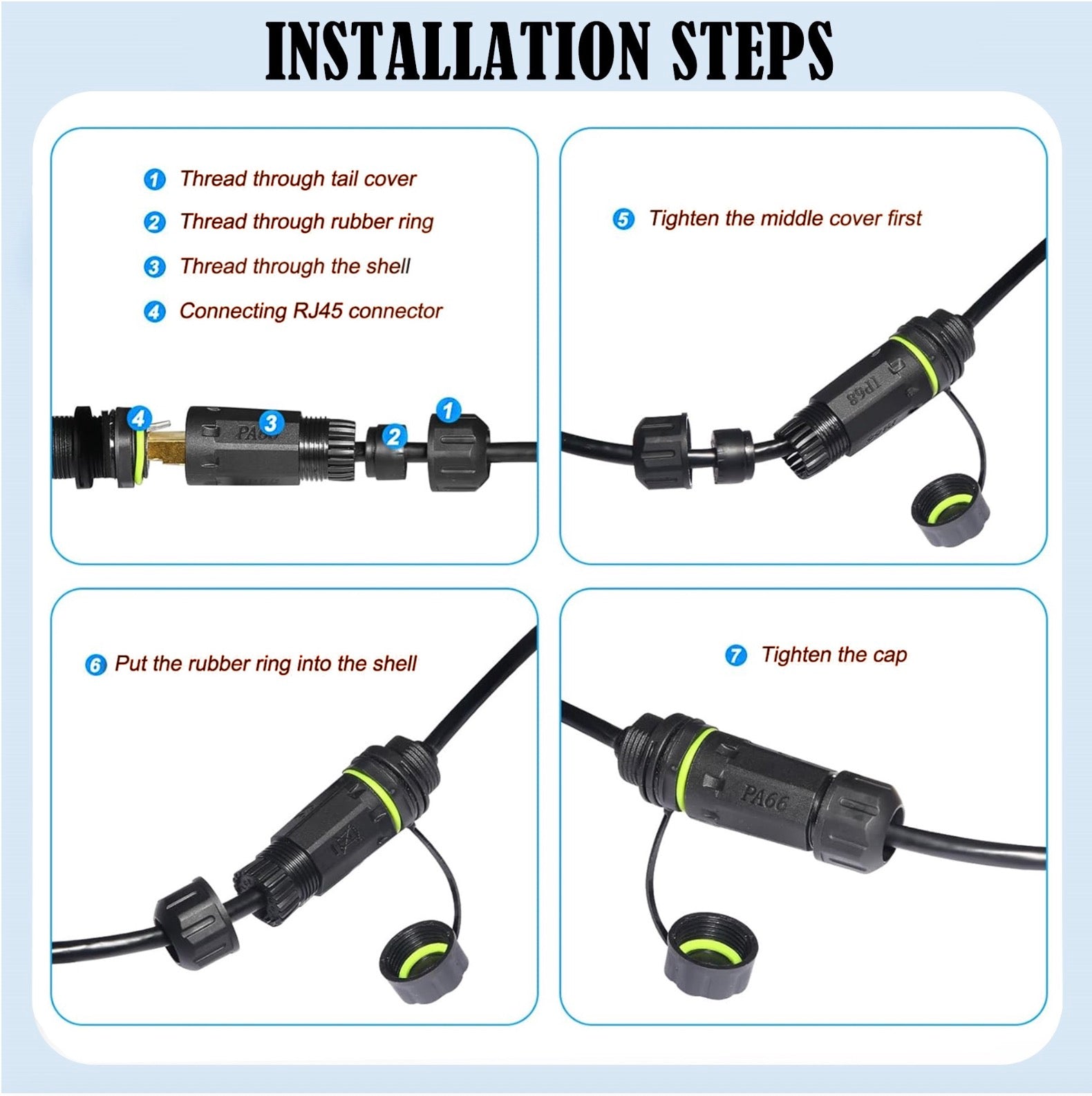 Cat 6 Network Cable, M20 RJ45 Female to Female Waterproof Connector | IP68 8P8C Shield Ethernet Coupler