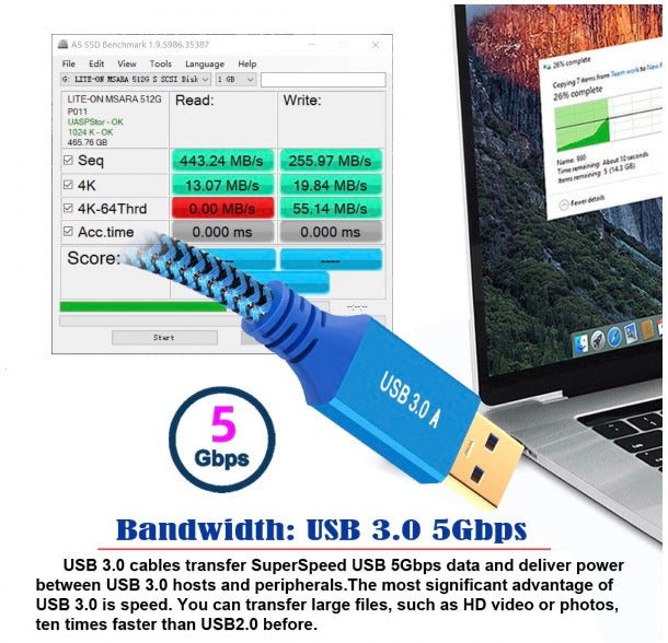 USB 3.0 Type-A Male to Type-B Male Data Cable 5Gbps