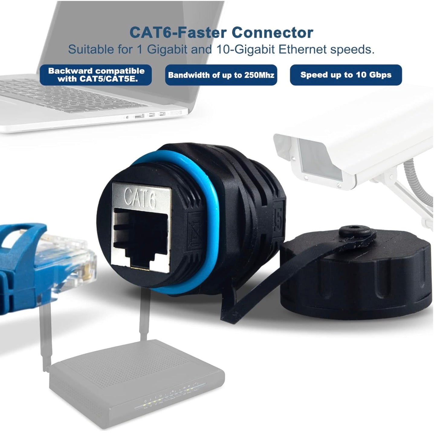 RJ45 Panel Mount Waterproof Connector, IP68 Female to Female Outdoor Adapter | Cat 5/6 Shielded Ethernet Socket