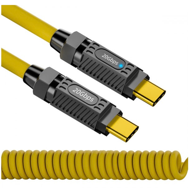 USB C Male to USB C Male Coiled Data Charging Cable 140W 20Gbps