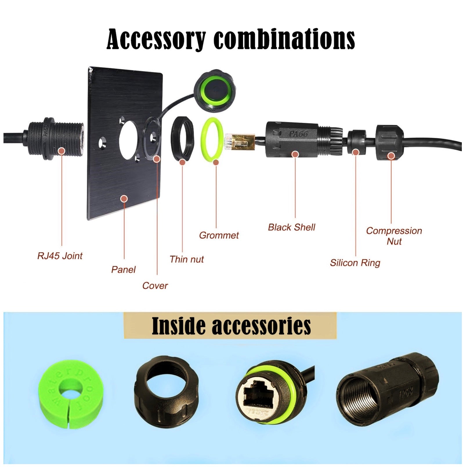 Cat 6 Network Cable, M20 RJ45 Female to Female Waterproof Connector | IP68 8P8C Shield Ethernet Coupler