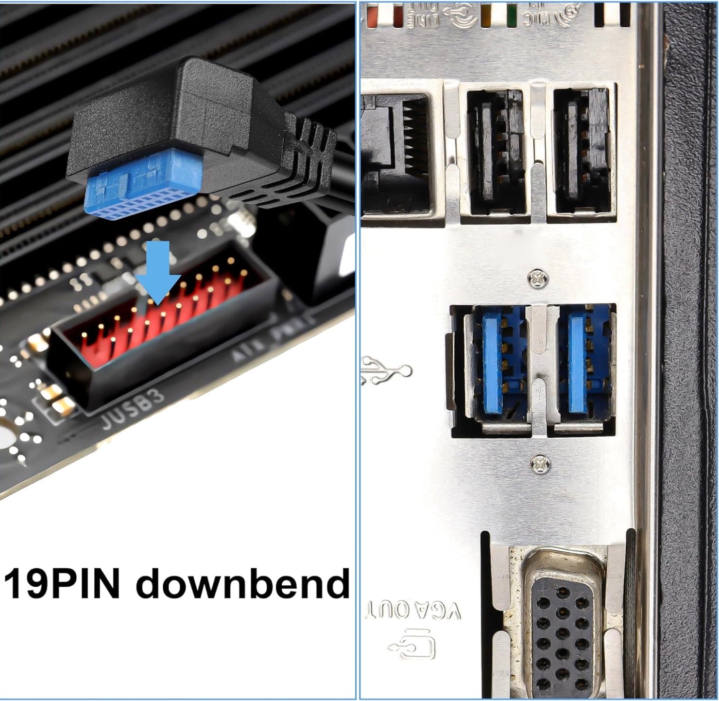 Dual USB 3.0 Type-A Female Panel Mount to Motherboard USB 3.0 Internal IDC 20Pin Header Cable