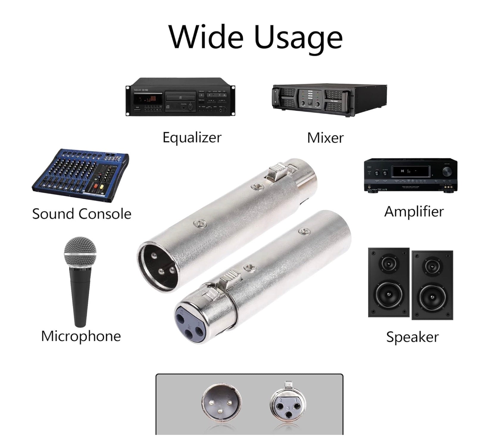 XLR Microphone Adapter, 3 Pin XLR Male to Female Audio Extension Connector