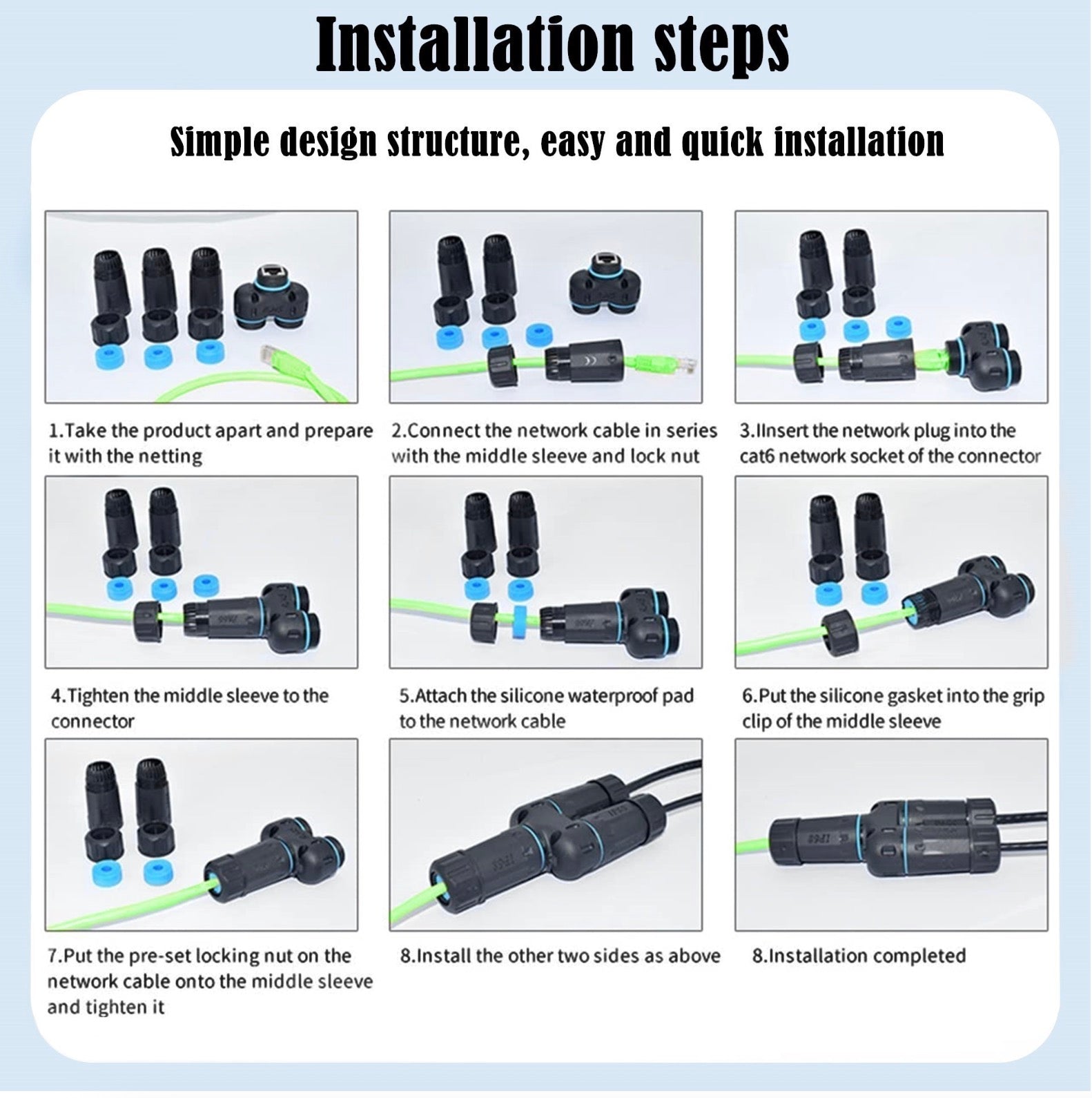 Waterproof RJ45 Coupler, Female to Female 1 in 2 Out Splitter IP68 Ethernet Outdoor LAN Connector Cable
