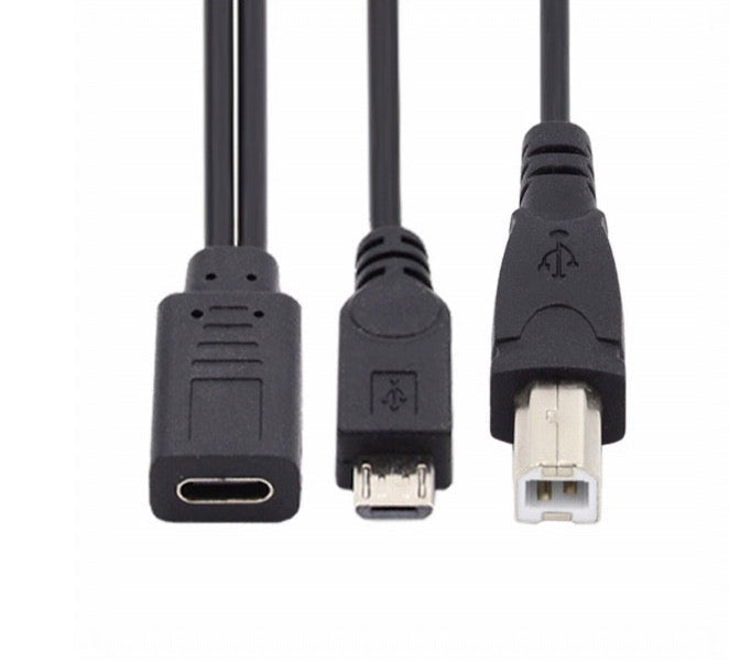 USB C Female to Micro USB + Type B Male Y Splitter Charging Extension Cable