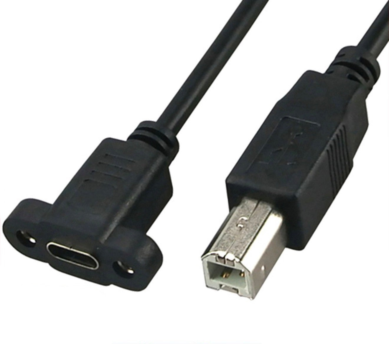 USB B Type Male to USB C Female Panel Mount Extension Cable 0.5m
