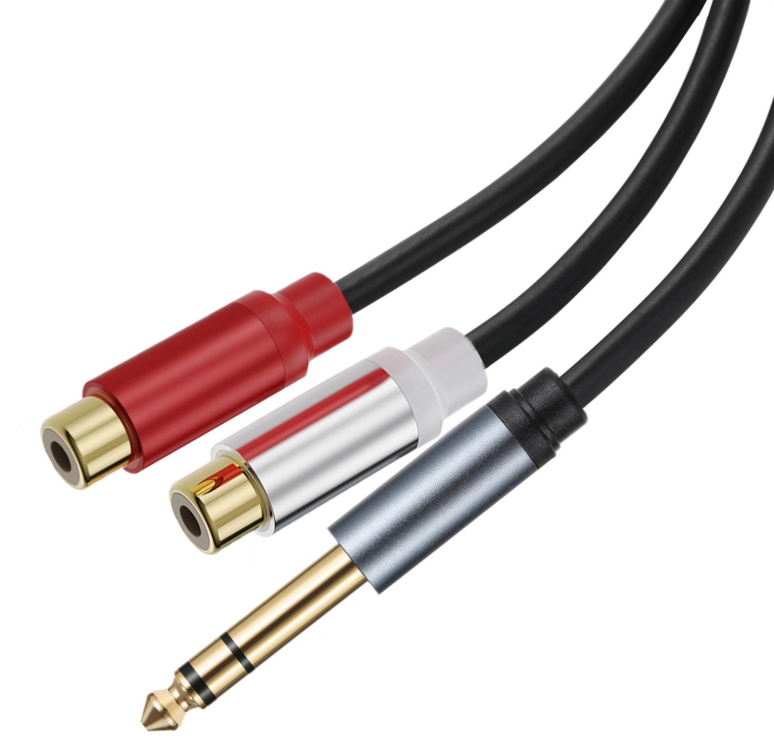6.35mm 1/4 inch TRS Male to 2 RCA Stereo Female Audio Extension Cable Y Splitter
