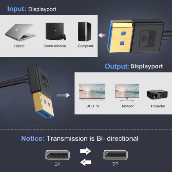 DisplayPort 1.4 DP to DP Cable, 8K60hz Ultra-HD Video Cable for Desktop Laptop Monitor | Down Angle