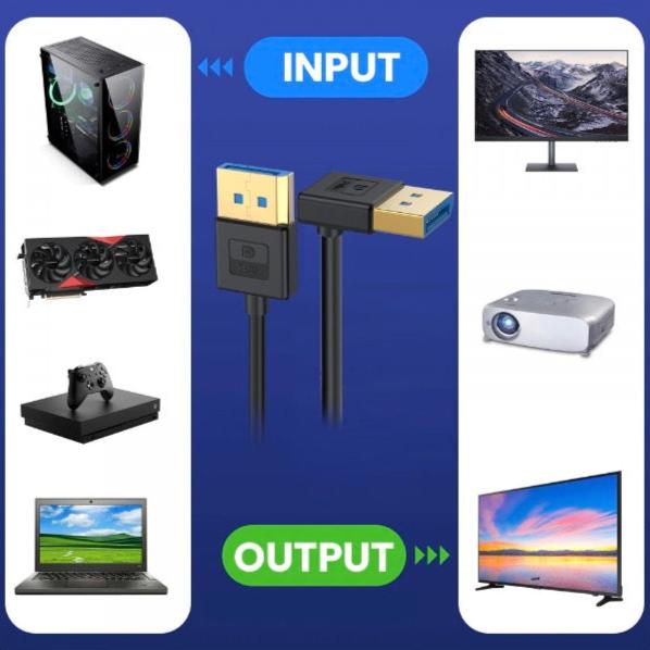 DisplayPort 1.4 DP to DP Cable, 8K60hz Ultra-HD Video Cable for Desktop Laptop Monitor | Down Angle