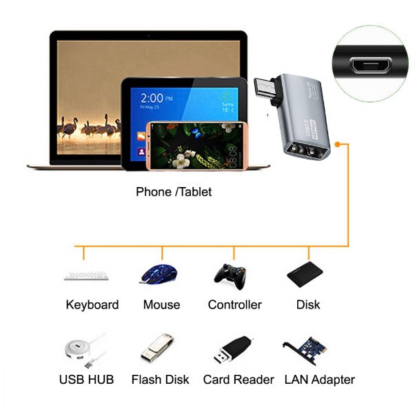 Micro 5Pin Male to USB 2.0 A Female with Micro Female Power OTG Adapter