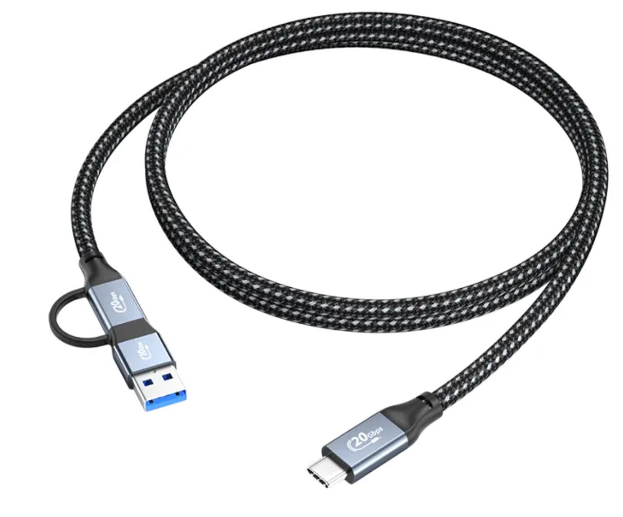 USB 3.0 to USB C 2 in 1 PD Data Charging Cable USB 3.1 100W 20Gbps