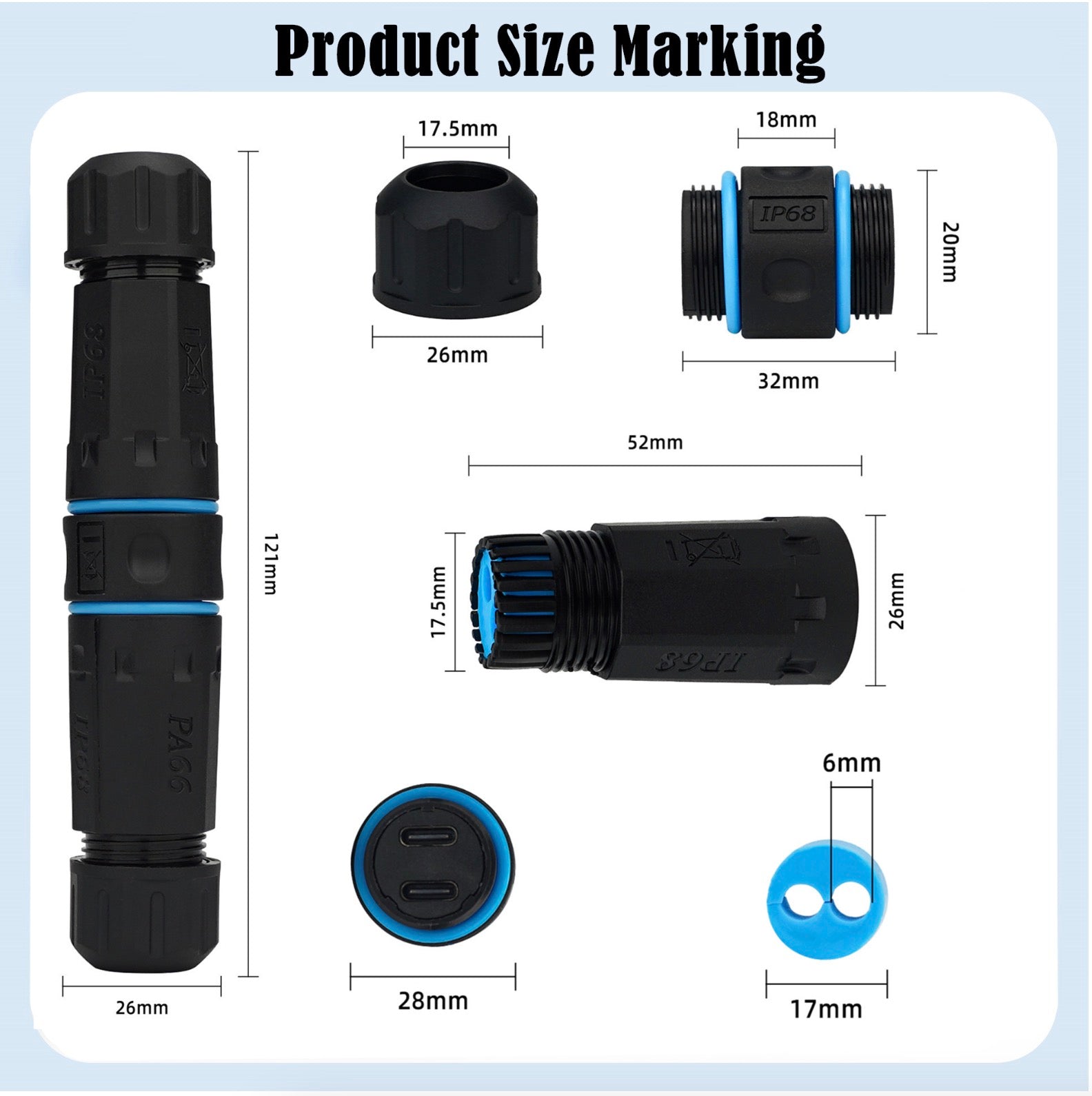 Waterproof USB C Connector, 2 x Type  C Female to Female Panel Mount Connector | Bulkhead Outdoor Charging Data Socket