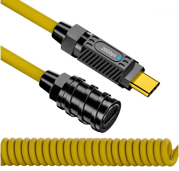 USB C Male to Female Coiled Cable 140W 20Gbps