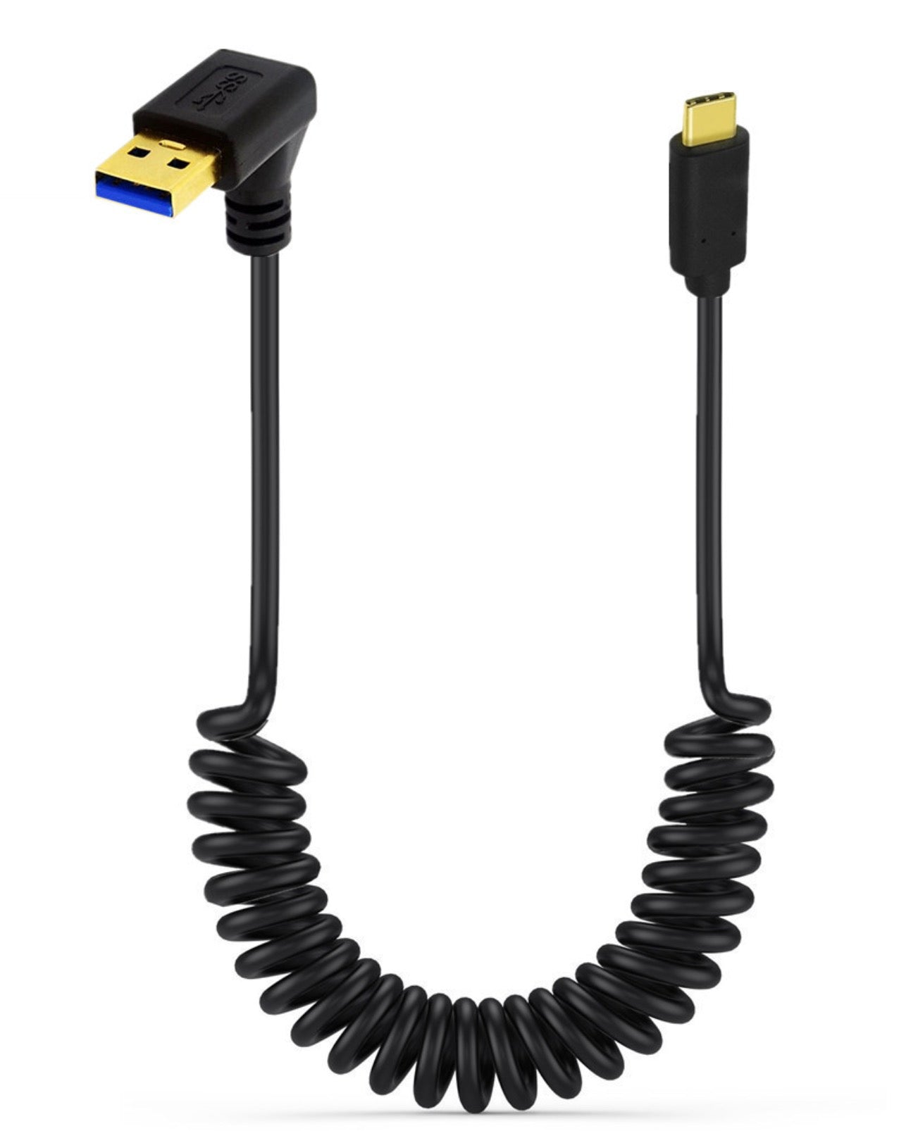 USB C Type-C Male to USB 3.0 A Type Male Coiled Cable - Down Angle
