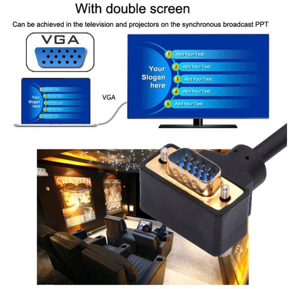 VGA 15Pin Male to VGA Female Monitor Extension Cable 1080P - Down Angle