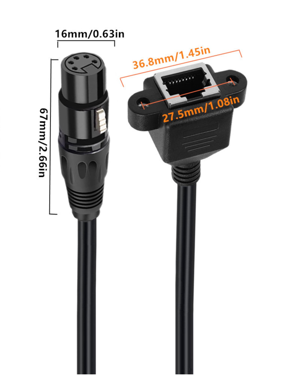XLR to RJ45 DMX Ethernet Cable, XLR 5 Pin Female to RJ45 Female Network Panel Mount Extension Connector