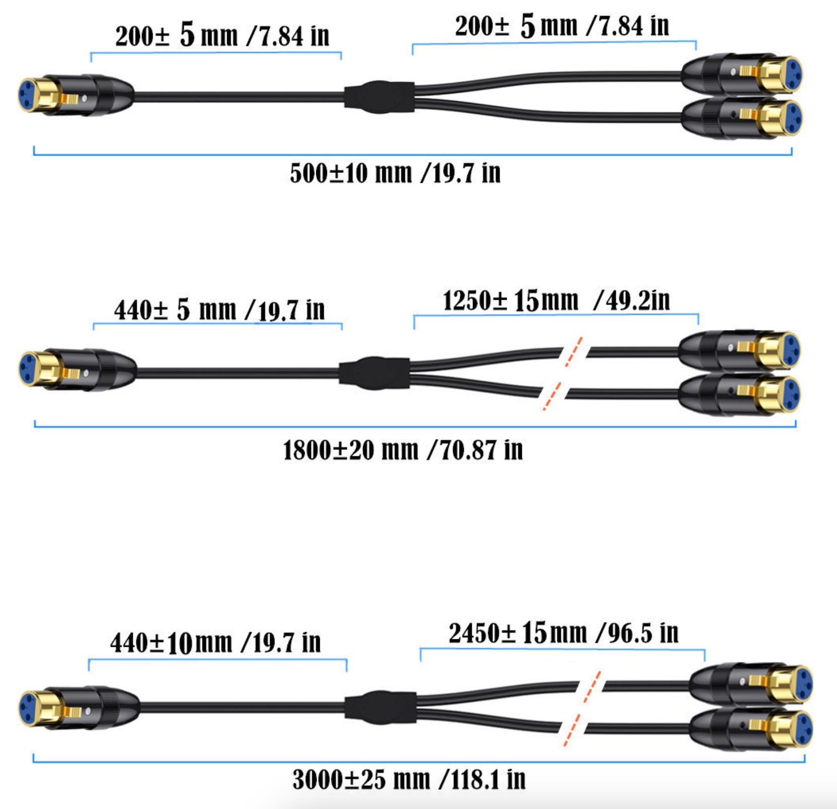 XLR 3Pin Y Splitter | XLR to Dual XLR Female Balanced Microphone Cable Audio Extension Connector