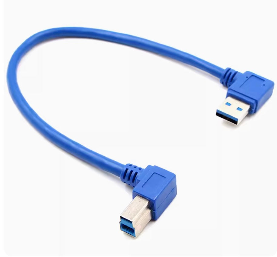 USB-A 3.0 Male to USB Type B Male Angled Printer Cable (AM Left - BM Left)