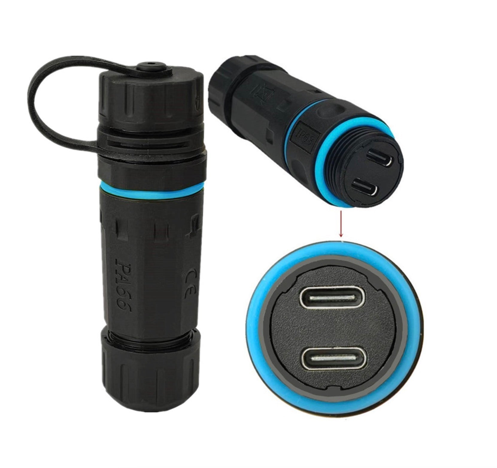 USB C Waterproof Connector, Type C Female Panel Mount Adapter | IP68 Outdoor Extender