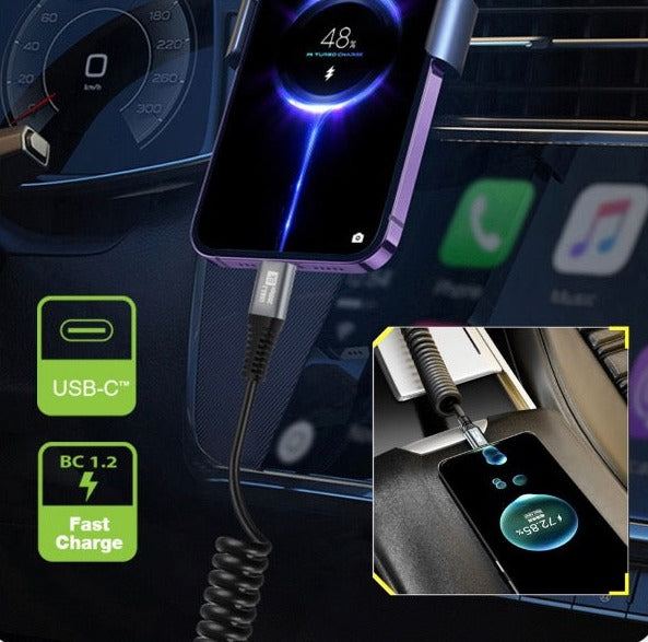 USB C Male to USB C Female Data PD Fast Charging Coiled Cable | USB 3.2 100W 20Gbps