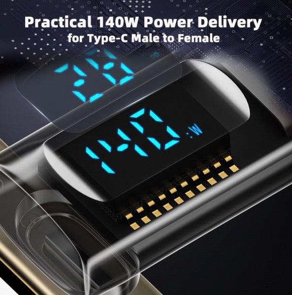 USB C Male to Female Extension Adapter | Smart Led Voltage Monitoring USB 4.0 40Gbps 140W
