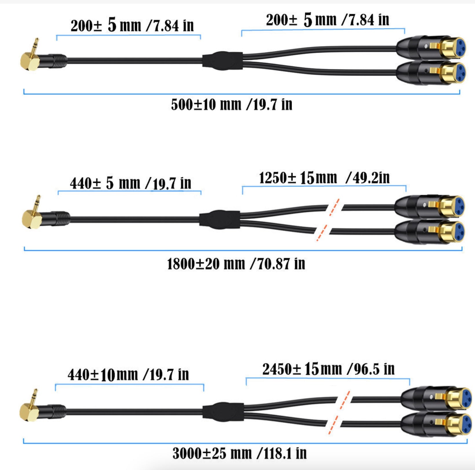 3.5mm TRS 1/8 Inch Angled Male to 2 x XLR Female Unbalanced Interconnection Microphone Cable Y Audio Splitter