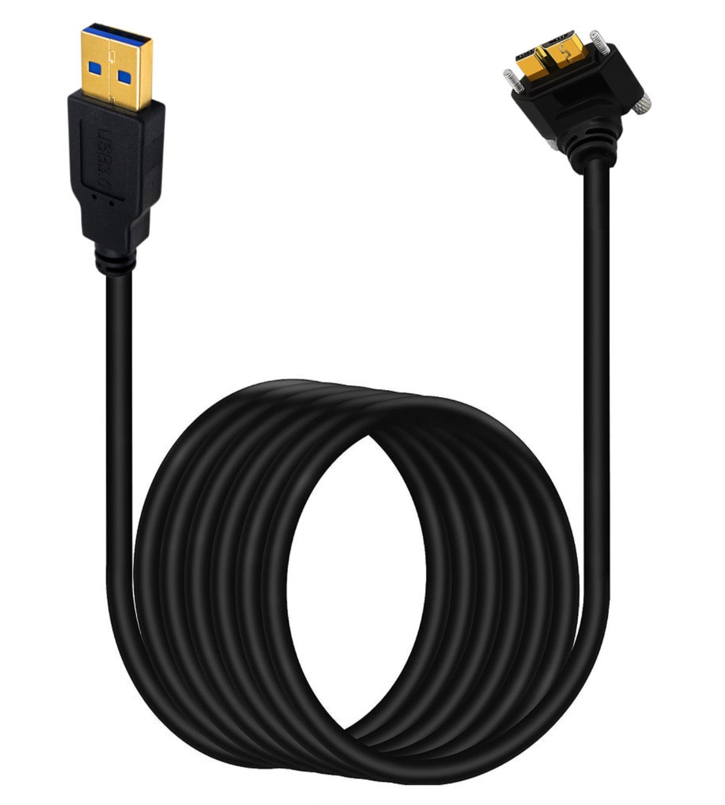 USB-A 3.0 Male to Micro-B Charge & Sync Cable with Screws (Down-Angle)