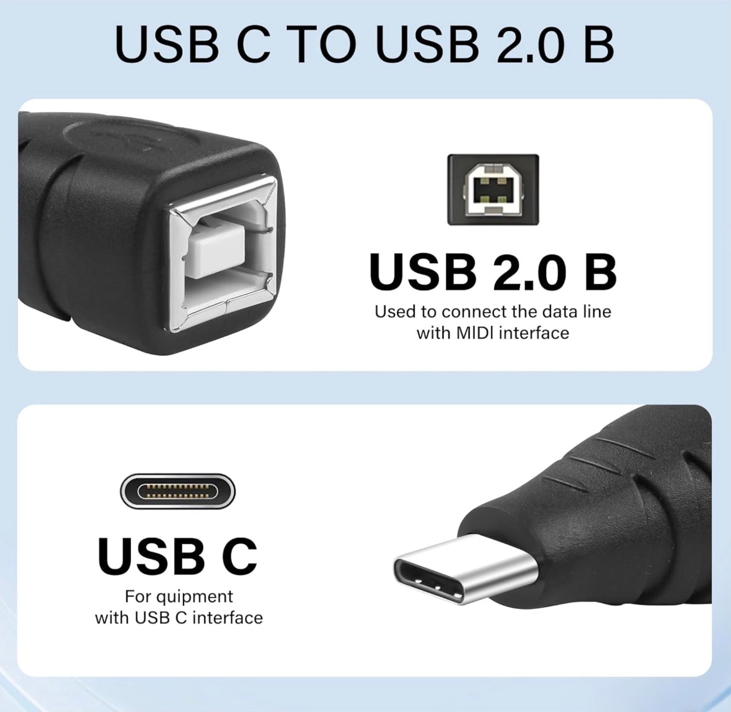 USB B to USB C Extension Adapter, Type C Male to Type B Female Printer Converter