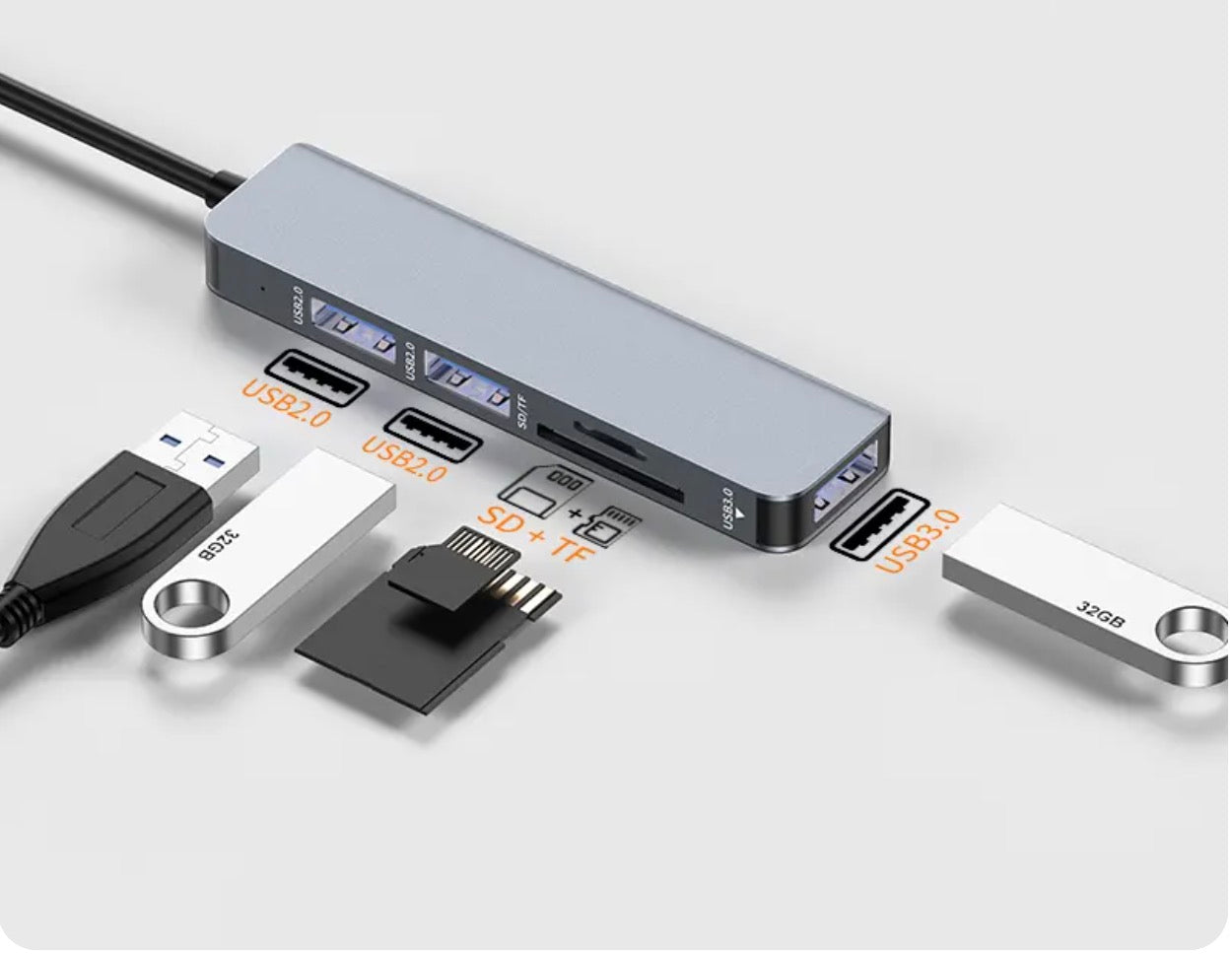 4 Port Hub Docking Station Multi-function Hub USB AM/CM TO USB3.0*4+CF USB