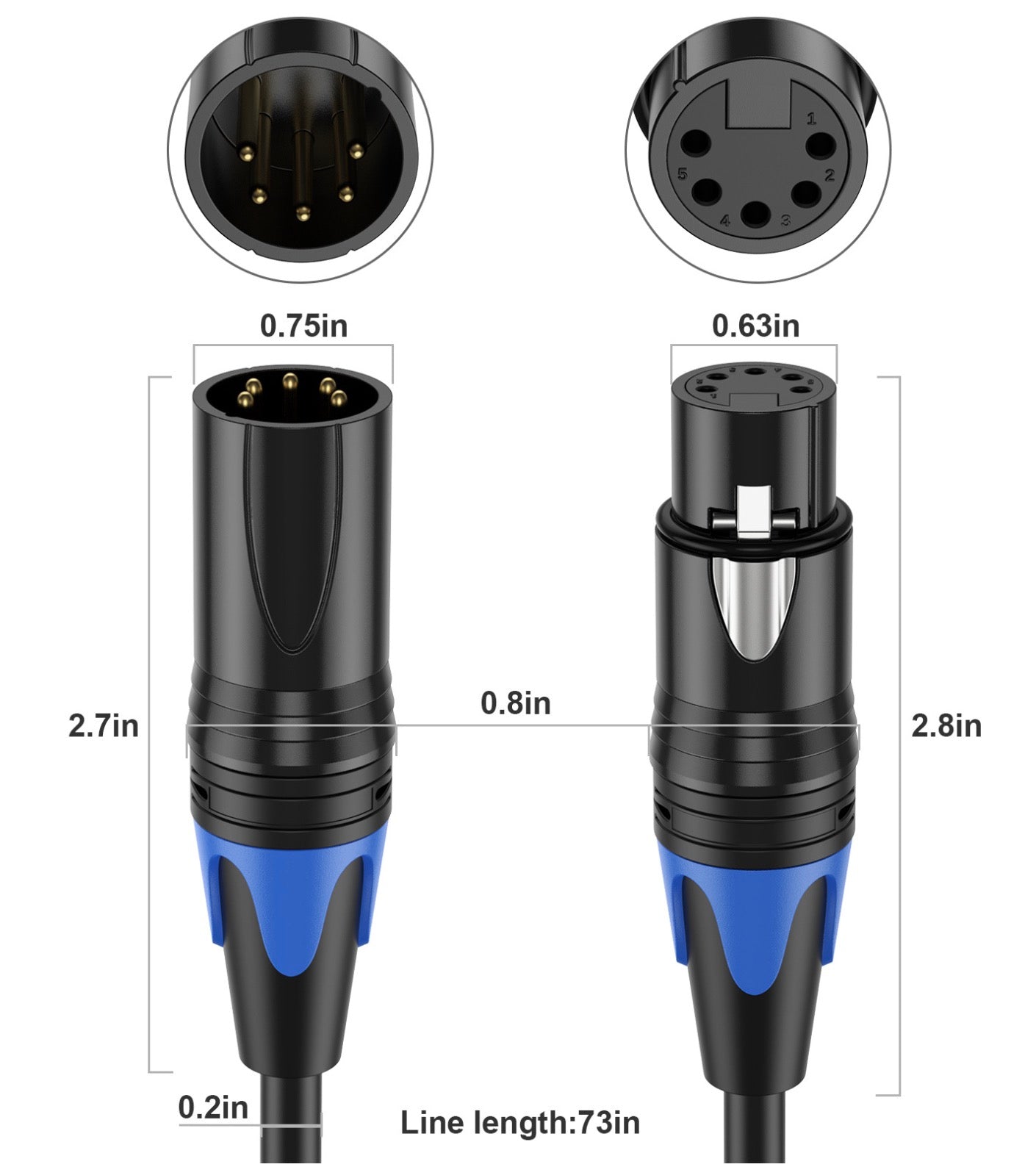 XLR 5Pin Male to XLR 3Pin Female Audio Cable for Microphone DMX Stage Light Turnaround