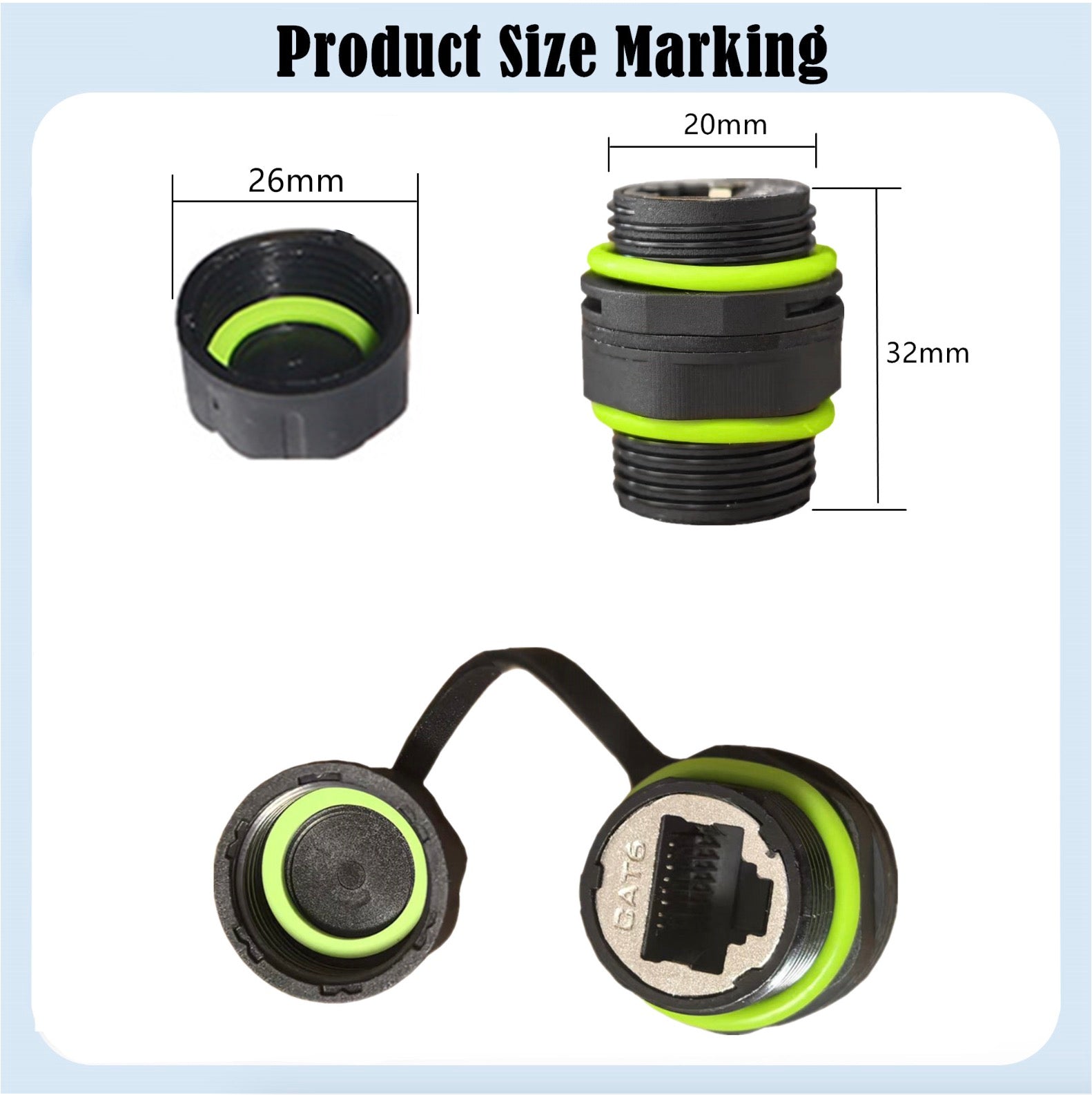 Cat6 Network Connector, M20 RJ45 Waterproof Female to Female Adapter | IP68 8P8C Shield Ethernet Coupler