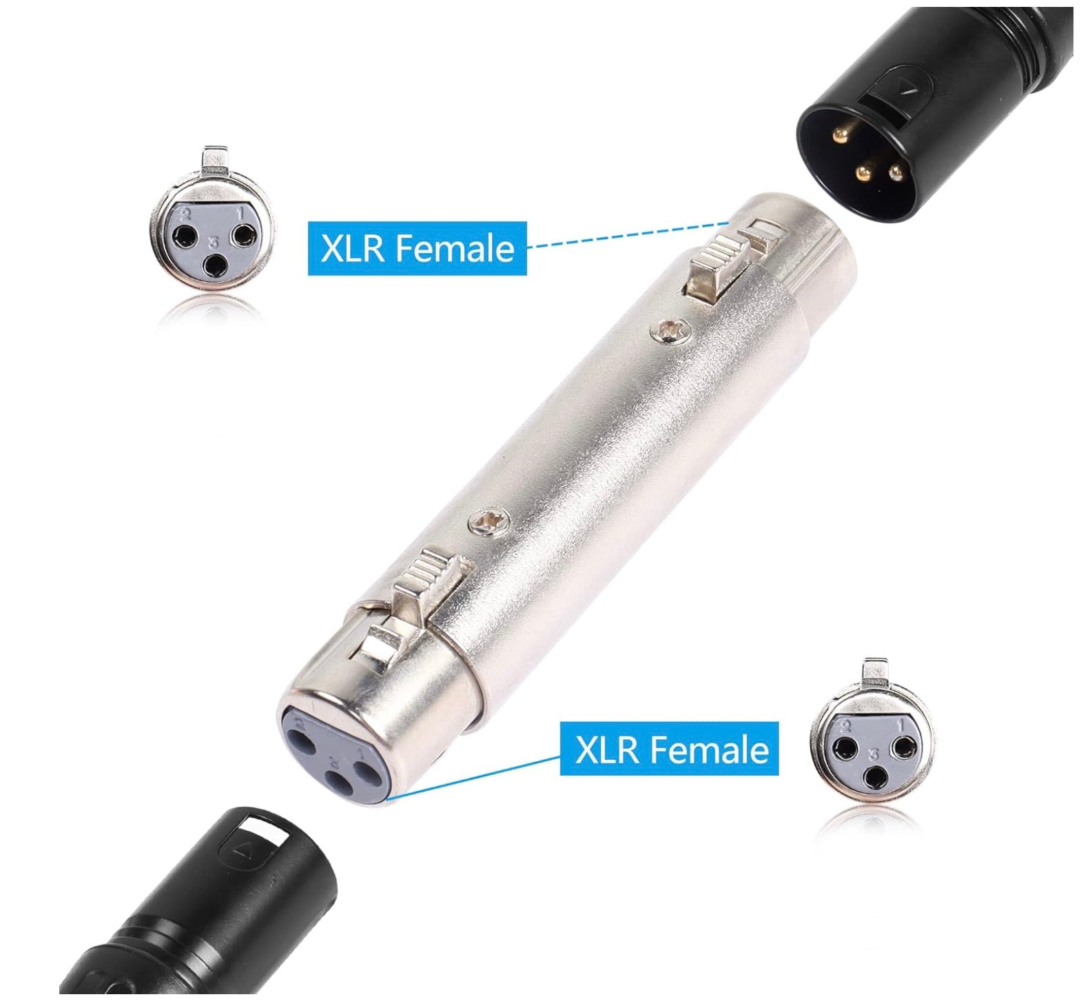 XLR 3Pin Microphone Line Adapter, 3Pole Female to Female Joint Extension Connector