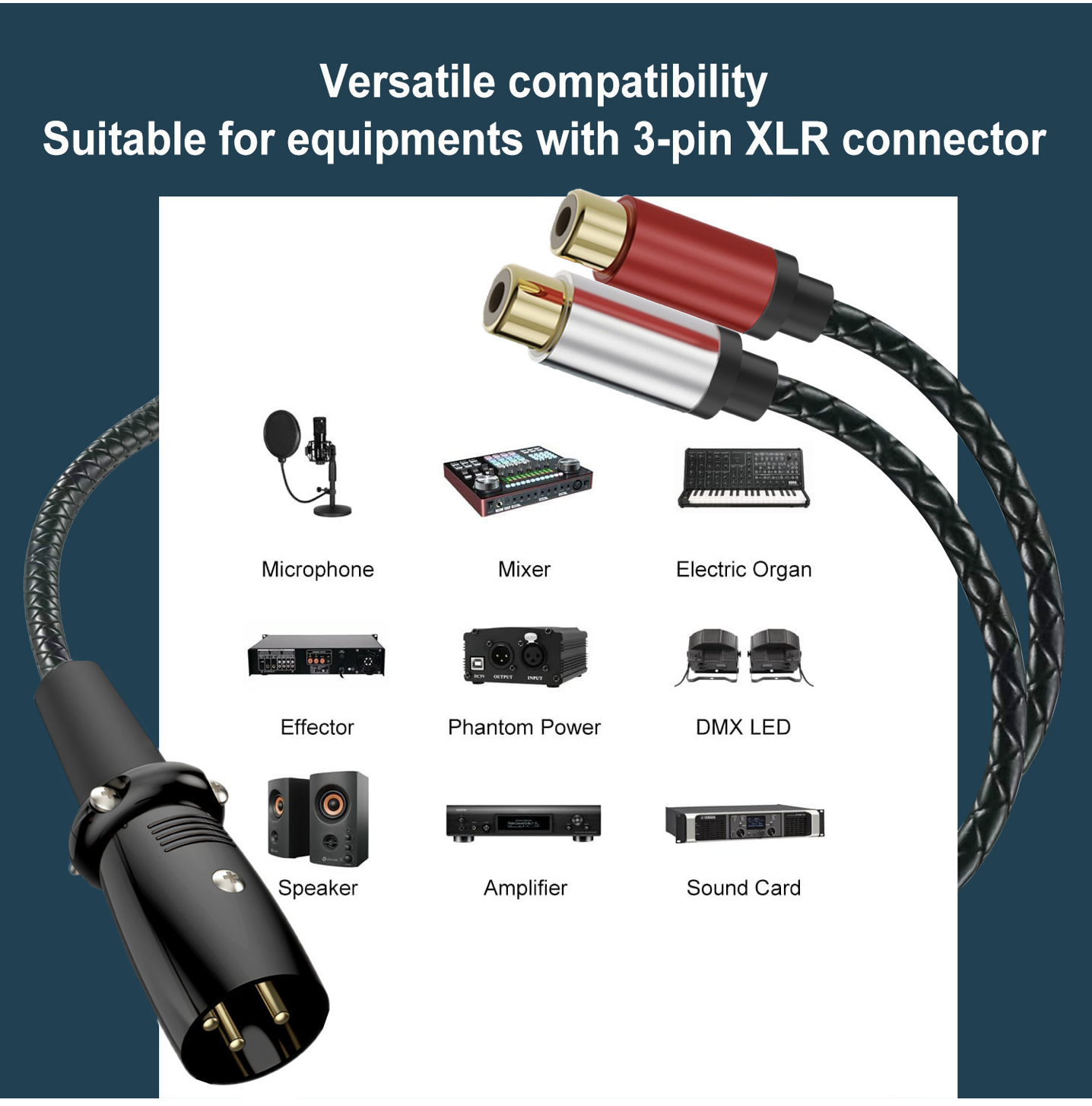XLR 3-Pin Male to Dual RCA Female Y Splitter Cable – Gold Plated Stereo Audio Adapter for Mixer & Amplifier
