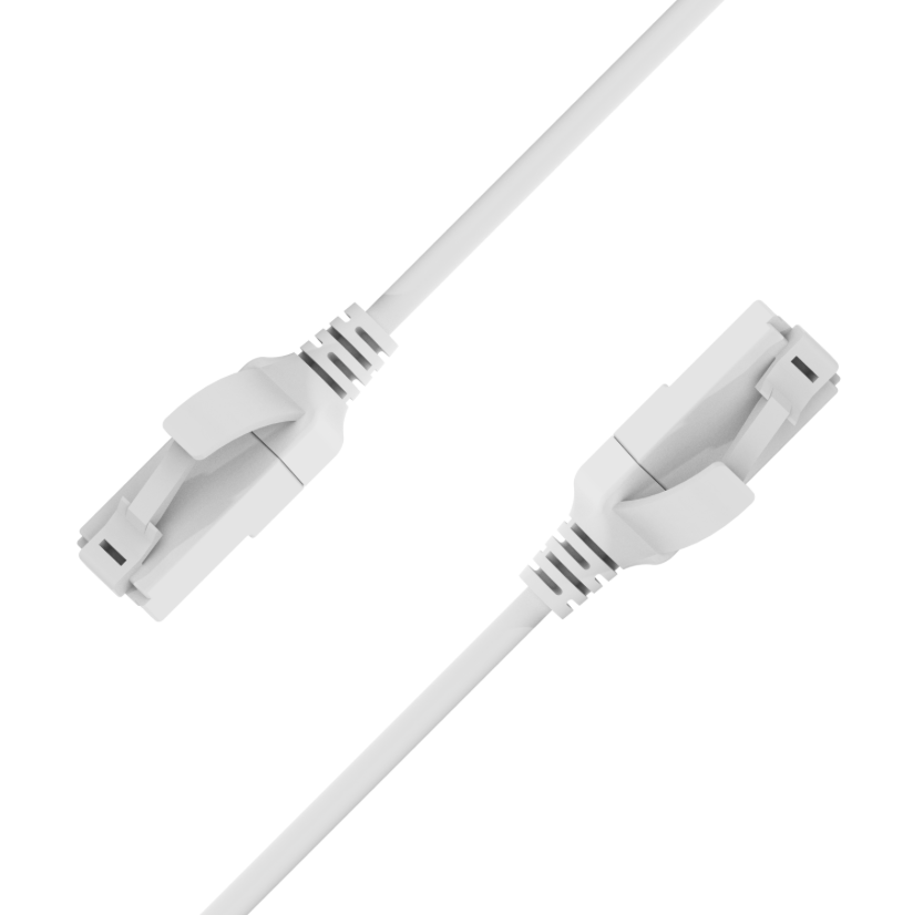 White Cat6A slim U/UTP 28AWG patch cable with anti-bending RJ45 tough plug