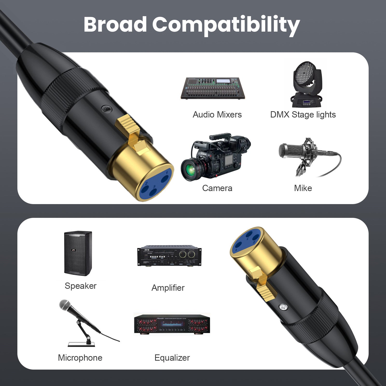 XLR socket to socket audio adapter lead