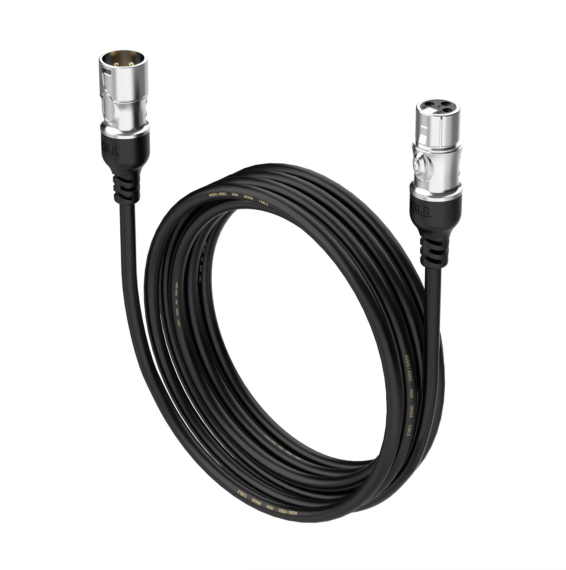 Black XLR 3-pin balanced microphone cable for studio, PA system, mixer and live music recording