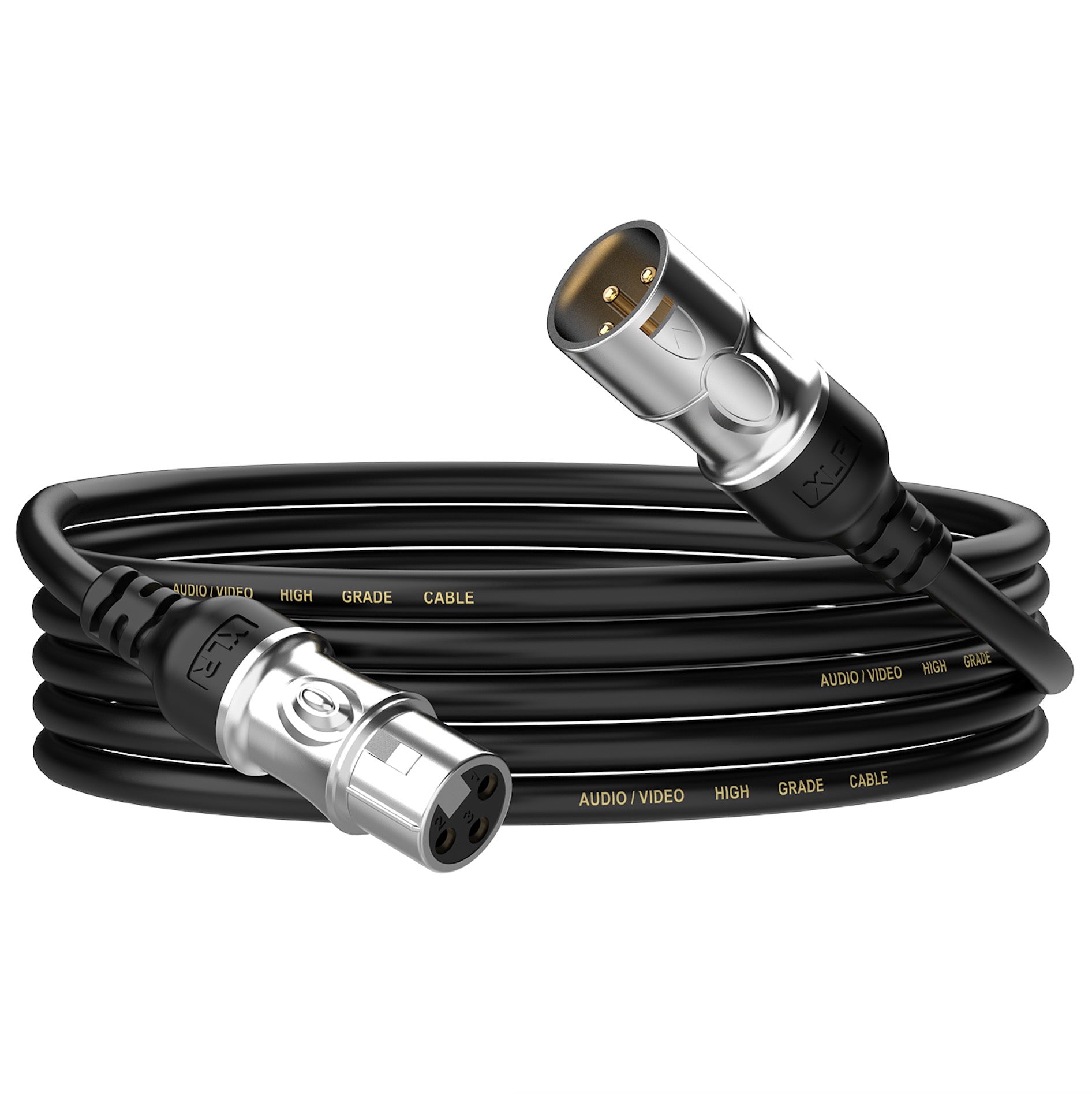 Black XLR 3-pin balanced microphone cable for studio, PA system, mixer and live music recording