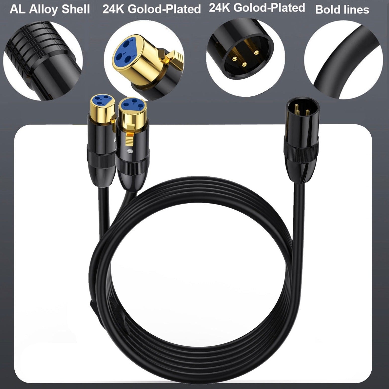 XLR male to dual female cable close up