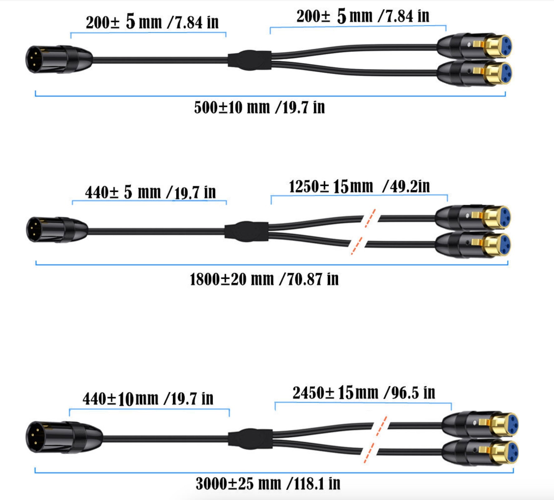 Balanced XLR male to two XLR female audio lead