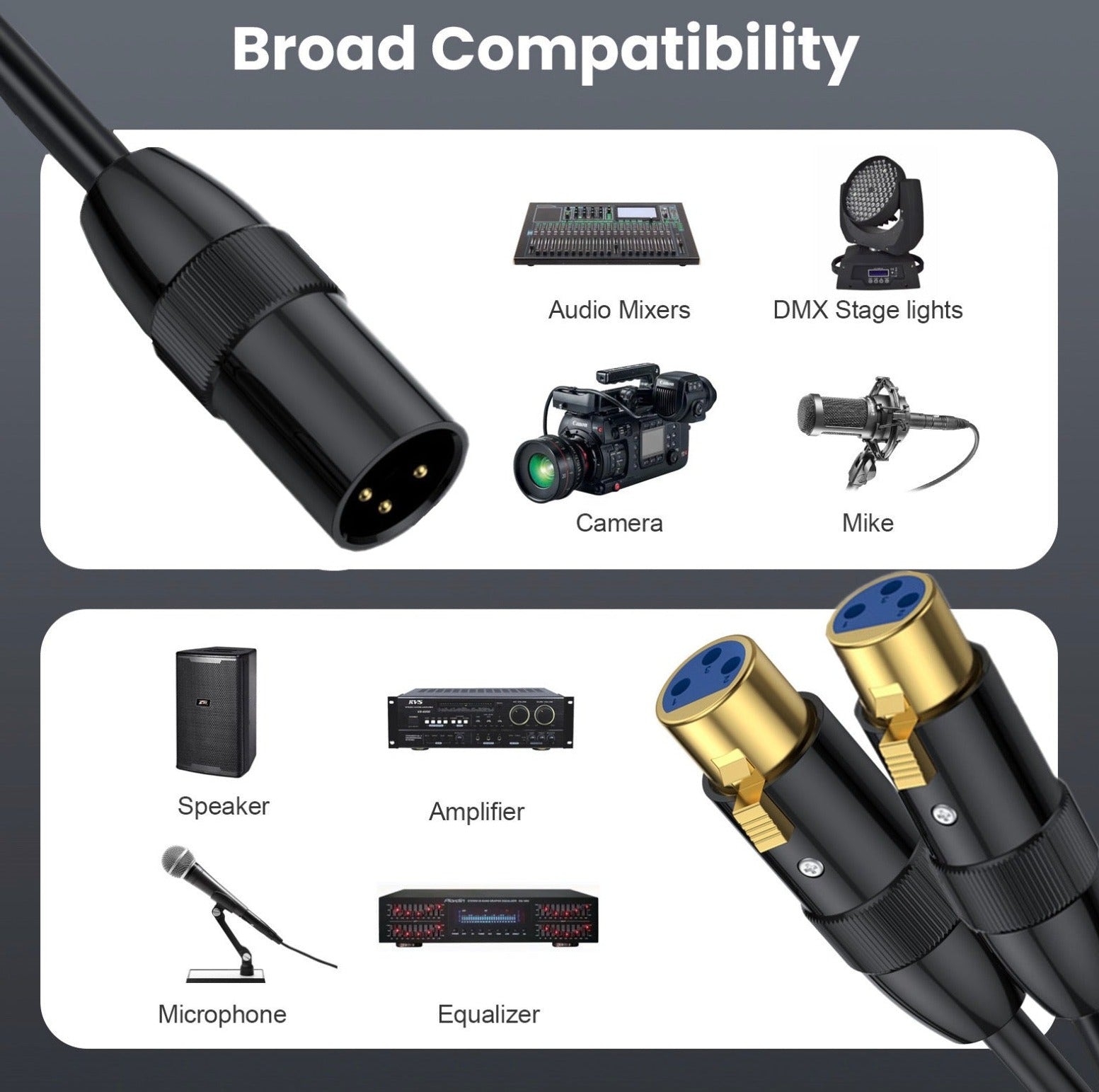 XLR 3 pin male to dual XLR female Y splitter cable