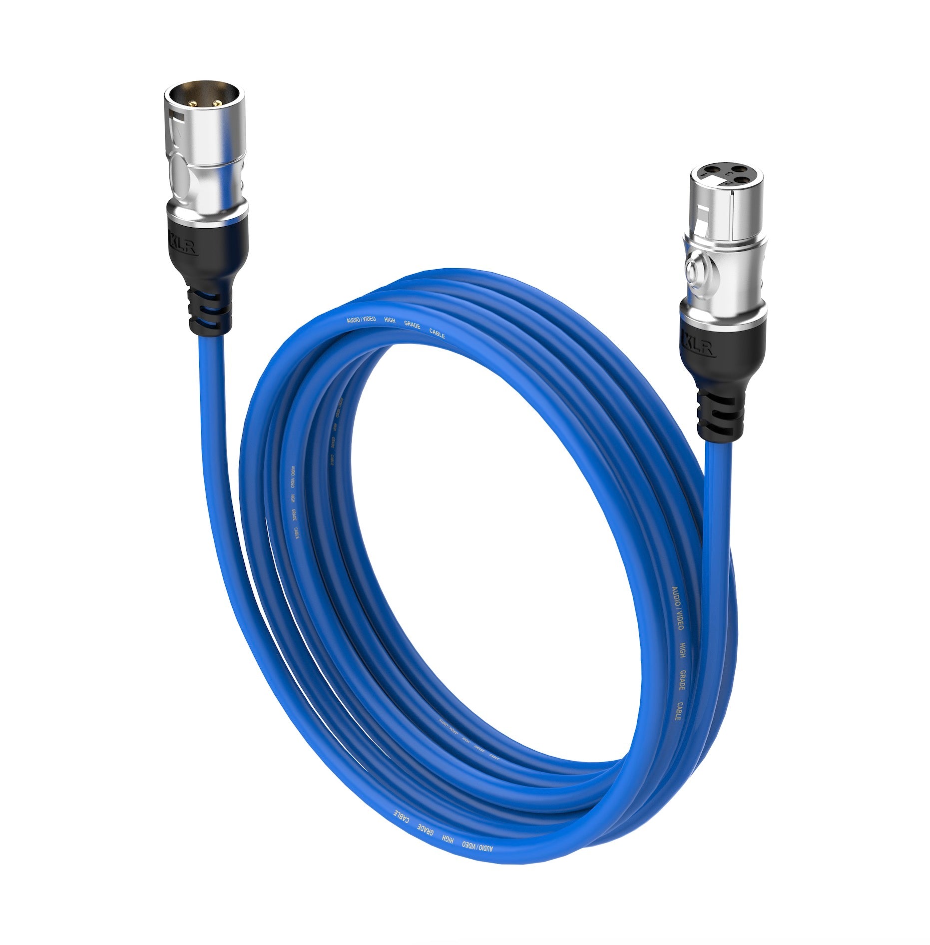 Blue XLR balanced 3-pin male to female microphone cable audio extender for studio and live sound systems