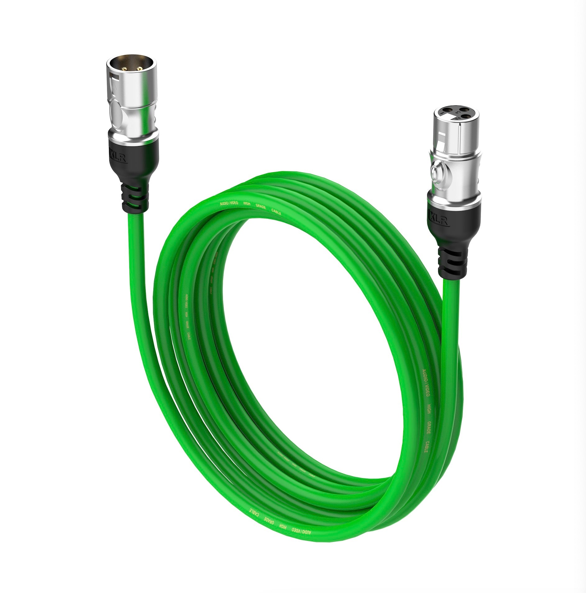Green XLR balanced 3-pin male to female microphone cable audio extender for studio and live sound systems