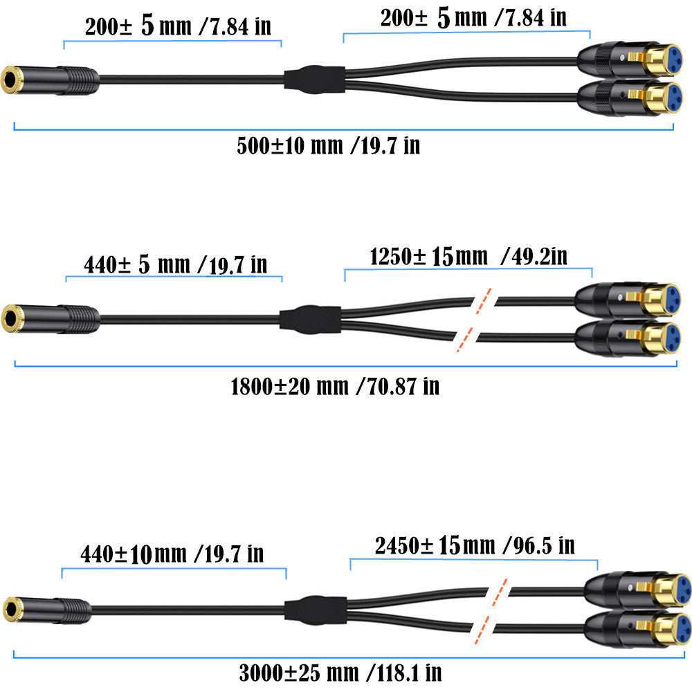 6.35mm TRS female to dual XLR female Y splitter cable