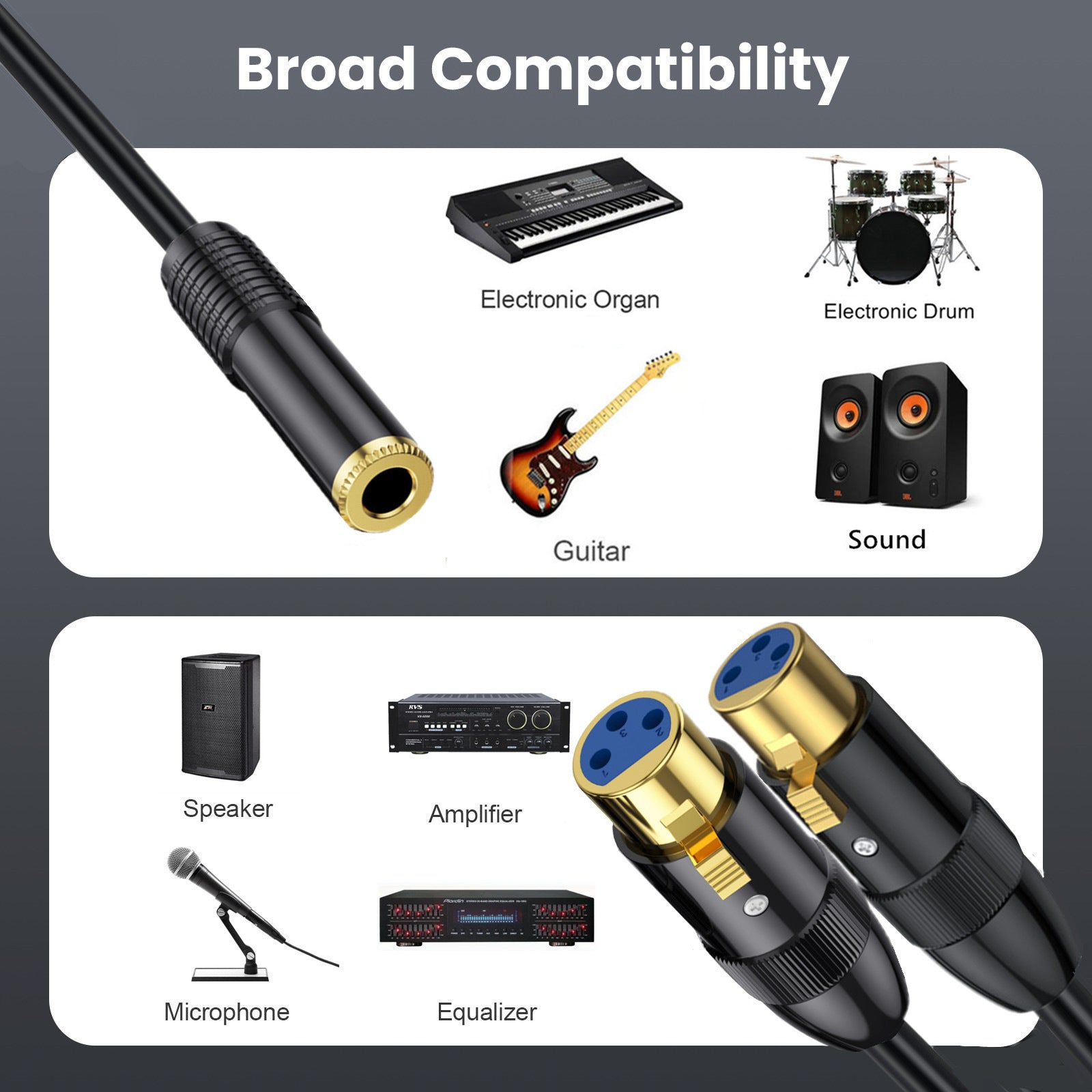 1/4 inch TRS to dual XLR 3 pin female balanced audio cable