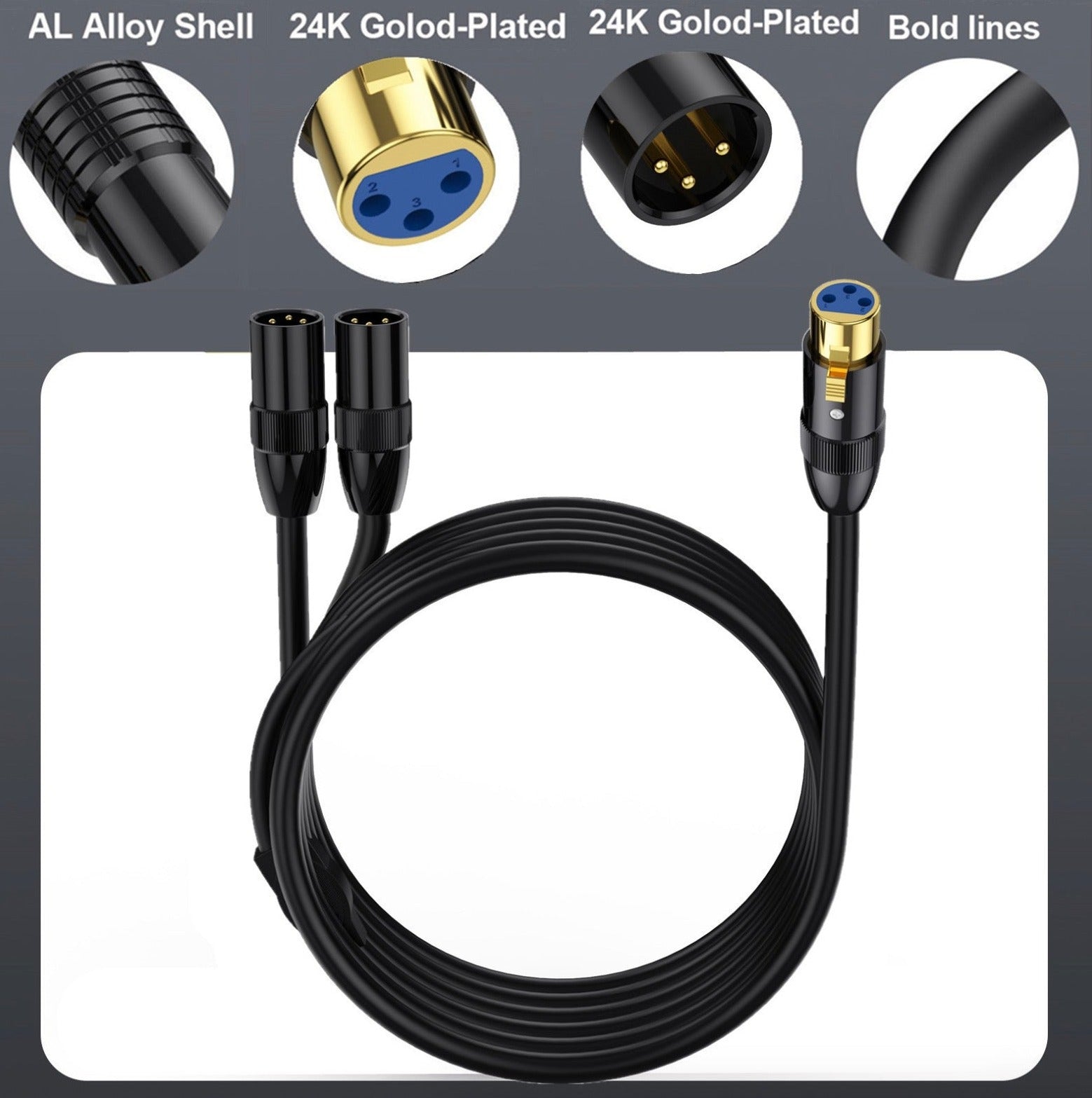 Dual XLR male connectors with single XLR female input