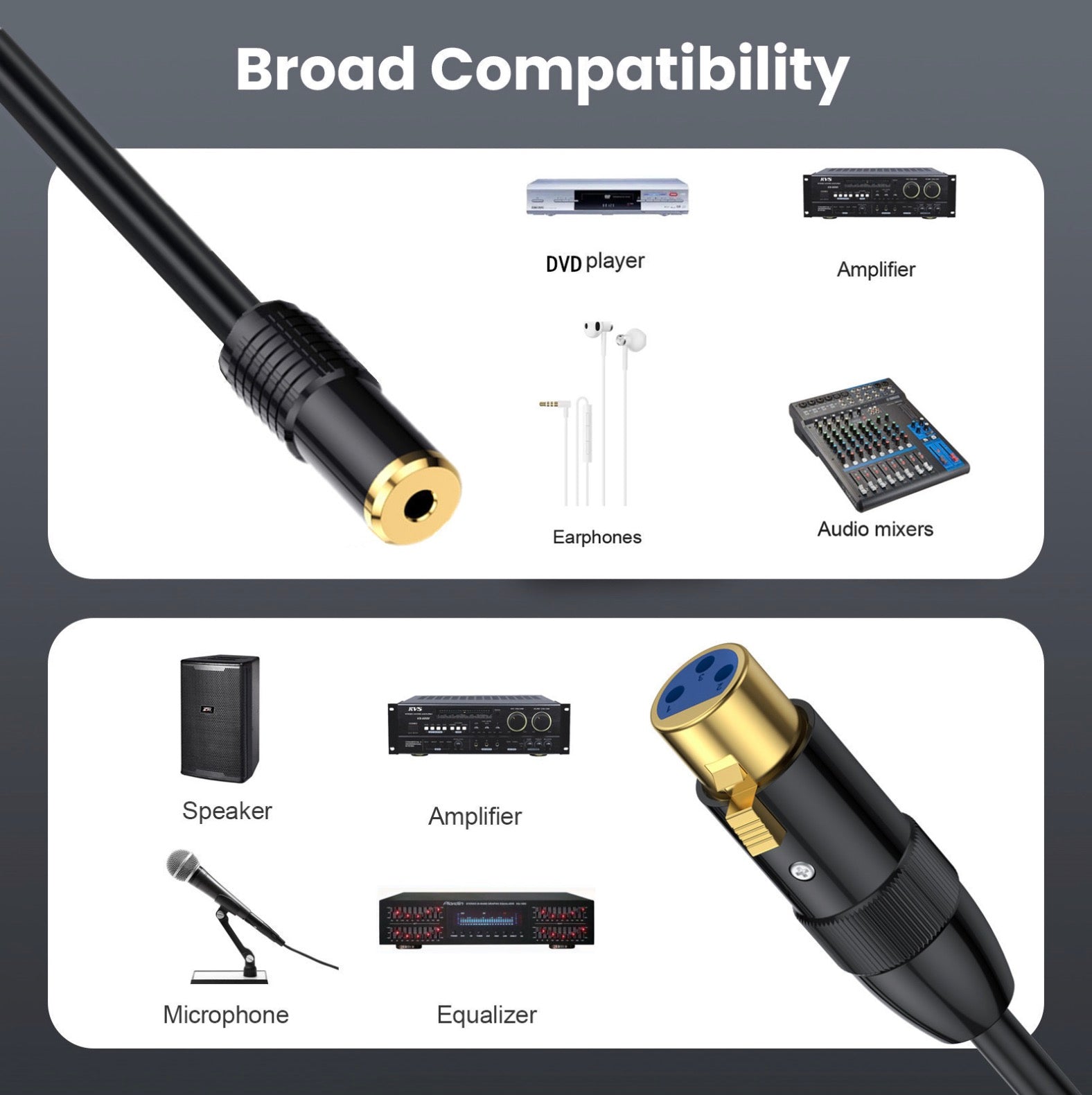 XLR 3 pin female to 3.5mm TRS female audio cable
