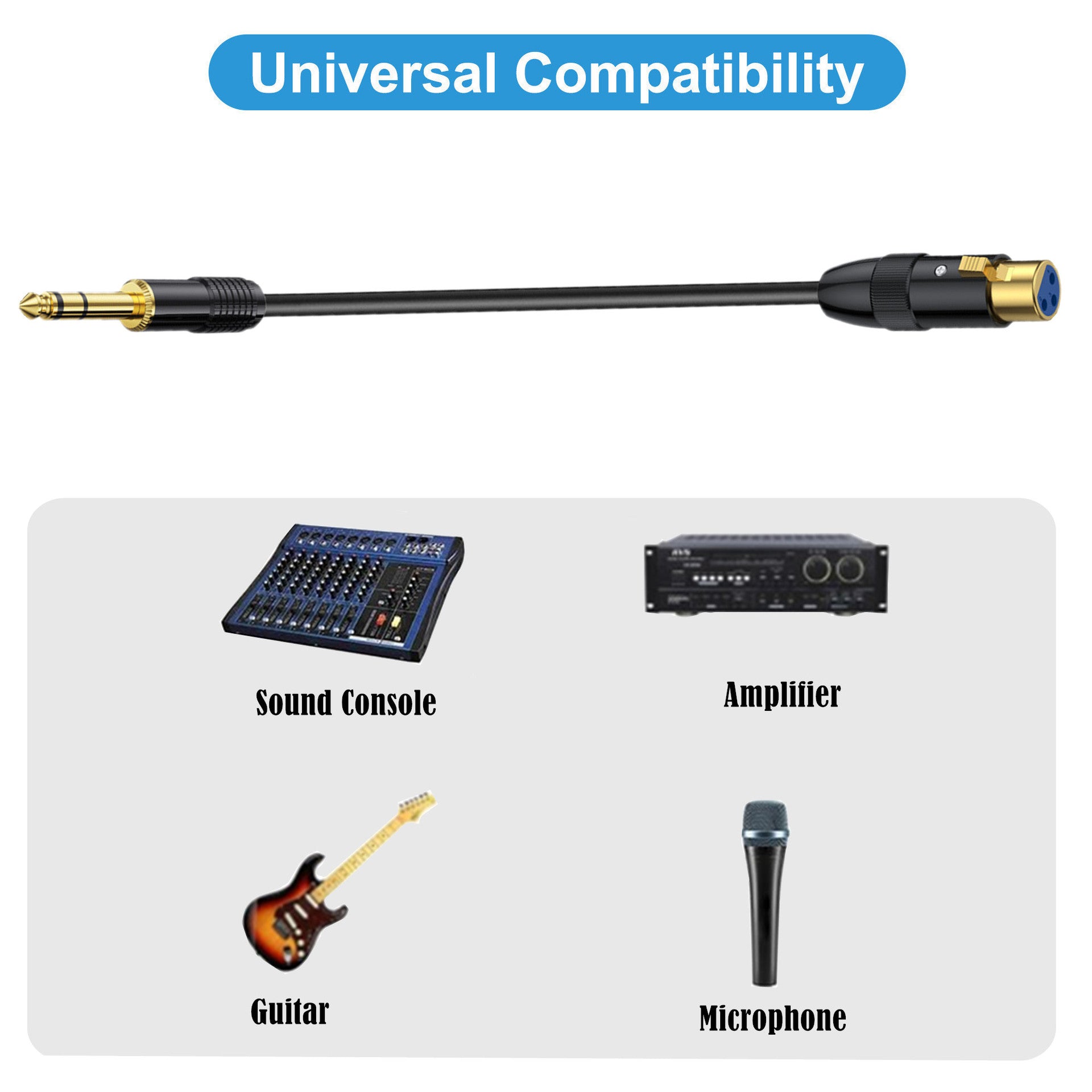 XLR female to 6.35mm TRS balanced microphone cable